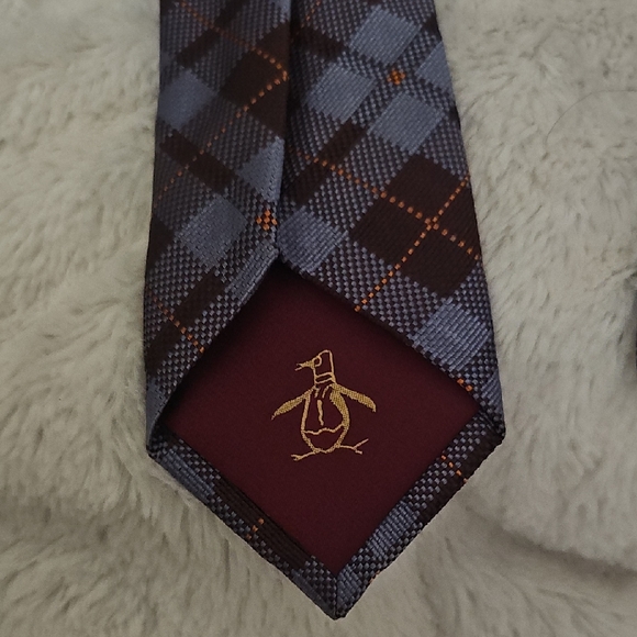 Original Penguin Blue and Brown Plaid Tie - Picture 2 of 5